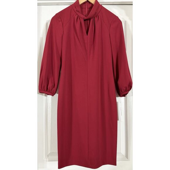 NEW CALVIN KLEIN TWIST CREW NECK SHEATH DRESS RED CRANBERRY SIZE 6 MSRP $134 - Picture 1 of 4